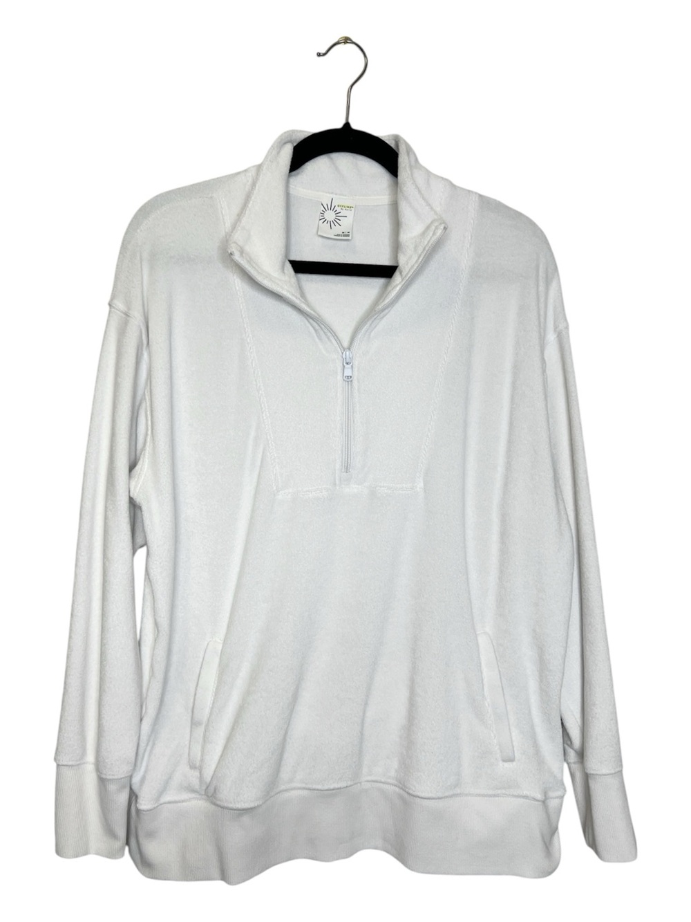 Aerie Offline Half Zip White Terry Cloth Comfy Pullover with Pocket size Medium